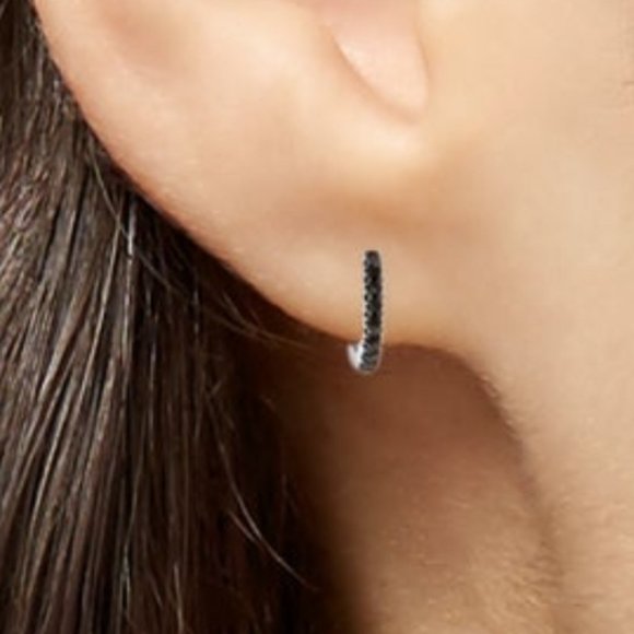 SHY CREATION 14K WHITE GOLD & DIAMOND HUGGIE EARRINGS - Picture 5 of 5